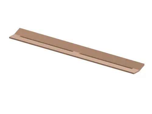 Langes, flaches Profil aus Edelstahl mit gebürsteter rotgoldener Oberfläche. TECE-Produkt, geeignet als Abdeckung für Entwässerungssysteme.